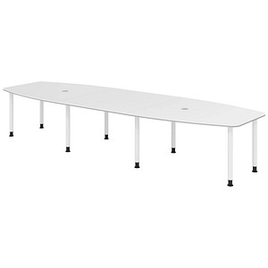 Image HAMMERBACHER Konferenztisch KT40C weiß Tonnenform, Rundrohr grau, 400,0 x 85,0/130,0 x 72,0 - 74,0 cm