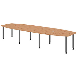 Image HAMMERBACHER Konferenztisch KT40C asteiche Tonnenform, Rundrohr grau, 400,0 x 85,0/130,0 x 72,0 - 74,0 cm