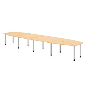 Image HAMMERBACHER Konferenztisch KT52C ahorn Tonnenform, Rundrohr silber, 520,0 x 85,0 - 130,0 x 72,0 - 74,0 cm