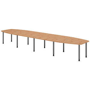 Image HAMMERBACHER Konferenztisch KT52C asteiche Tonnenform, Rundrohr grau, 520,0 x 85,0/130,0 x 72,0 - 74,0 cm