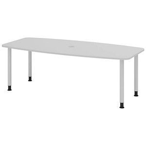 Image HAMMERBACHER Konferenztisch KT22C lichtgrau Tonnenform, Rundrohr silber, 220,0 x 83,0 - 103,0 x 72,0 - 74,0 cm