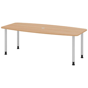 Image HAMMERBACHER Konferenztisch KT22C eiche Tonnenform, Rundrohr silber, 220,0 x 83,0 - 103,0 x 72,0 - 74,0 cm