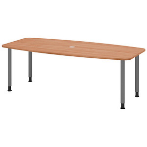 Image HAMMERBACHER Konferenztisch KT22C nussbaum Tonnenform, Rundrohr grau, 220,0 x 83,0/103,0 x 72,0 - 74,0 cm
