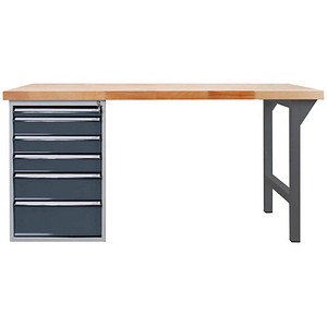 Image ADB Werkbank  anthrazitgrau, lichtgrau 6 Schubladen 150,0 x 75,0 x 85,0 cm