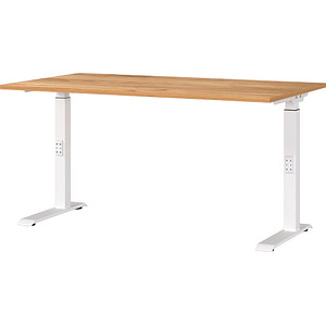 Image GERMANIA DOWNEY höhenverstellbarer Schreibtisch navarra-eiche rechteckig, C-Fuß-Gestell weiß 140,0 x 80,0 cm