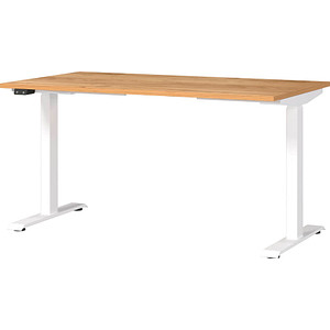 Image GERMANIA JET höhenverstellbarer Schreibtisch navarra-eiche rechteckig, T-Fuß-Gestell weiß 140,0 x 80,0 cm