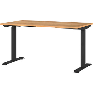 Image GERMANIA JET höhenverstellbarer Schreibtisch navarra-eiche rechteckig, T-Fuß-Gestell schwarz 140,0 x 80,0 cm