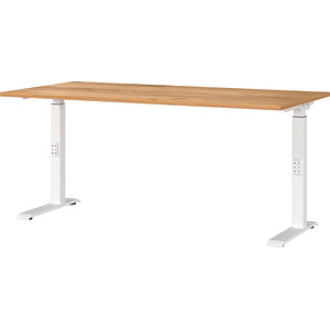 Image GERMANIA DOWNEY höhenverstellbarer Schreibtisch navarra-eiche rechteckig, C-Fuß-Gestell weiß 160,0 x 80,0 cm