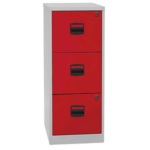 Image BISLEY Home PFA 3 Hängeregistraturschrank lichtgrau, kardinalrot mit 3 Schubladen 41,3 x 40,0 x 101,5 cm