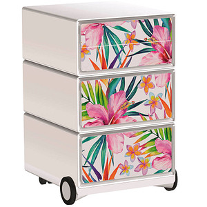 Image PAPERFLOW easyOffice Tropical Rollcontainer weiß, bunt 4 Auszüge 39,0 x 43,6 x 64,2 cm