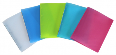 Image EXXO by HFP Ringbuch / Ringmappe / Ringordner, A4, aus PP, mit 4er Rundringmechanik und selbstklebenden Rückenschild, Farbe: transparent farbig sortiert– 5 Stück