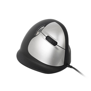 Image r-go HE Ergo Vertical Mouse Größe L rechts Maus ergonomisch kabelgebunden schwarz, silber
