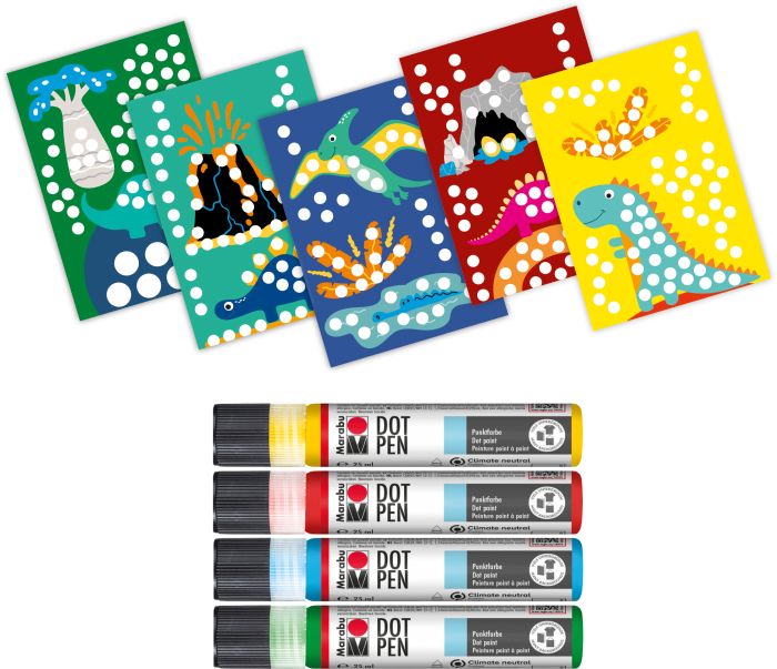 Image Marabu KiDS Punktfarbe Dot Pen Set "Dino", 4 x 25 ml