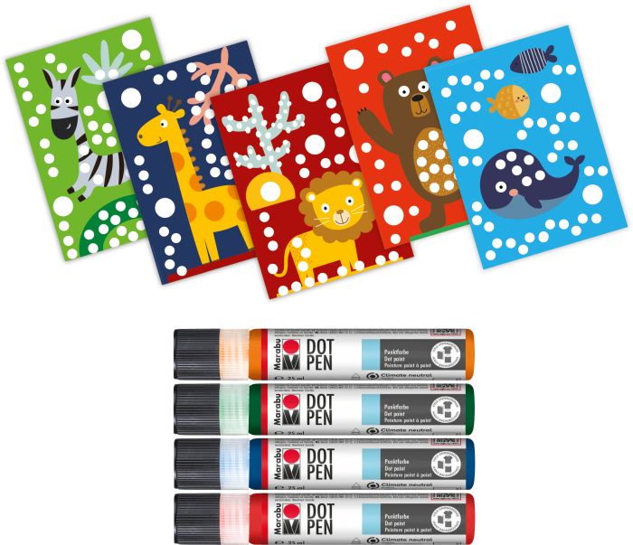 Image Marabu KiDS Punktfarbe Dot Pen Set "Tiere", 4 x 25 ml