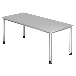Image HAMMERBACHER HS19 höhenverstellbarer Schreibtisch lichtgrau rechteckig 4-Fuß-Gestell silber 180,0 x 80,0 cm