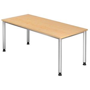 Image HAMMERBACHER HS19 höhenverstellbarer Schreibtisch ahorn rechteckig 4-Fuß-Gestell silber 180,0 x 80,0 cm