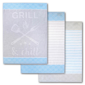 Image Dyckhoff Geschirrtücher GRILL & chill hellblau grau 50,0 x 70,0 cm, 3 St.