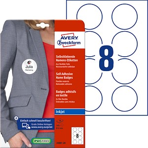 Image AVERY ZWECKFORM 160 Namensetiketten J4881-20 weiß 65,0 x 65,0 mm (J4881-20)