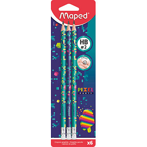 Image Maped Bleistift PIXEL PARTY, mit Radierer, HB, 6er Blister