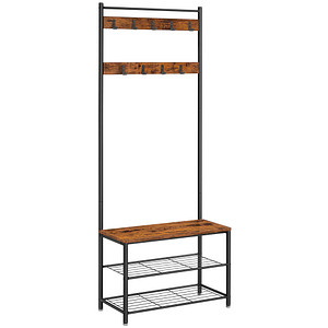 Image VASAGLE Garderobenbank mit Haken und Schuhrost HSR41BX braun, schwarz Metall 70,0 cm