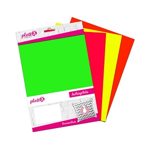 Image plottiX PremiumFlock Neon Aufbügelfolie 4 St. farbsortiert (neon) Flock-Folie 20,0 x 30,0 cm,  4 St.