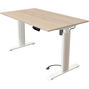 Image Kerkmann Move 1 advance elektrisch höhenverstellbarer Schreibtisch ahorn rechteckig, T-Fuß-Gestell weiß 140,0 x 80,0 cm