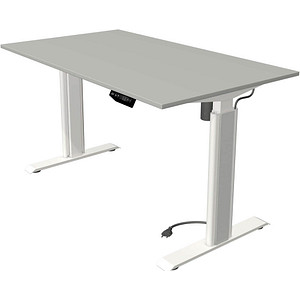 Image Kerkmann Move 1 advance elektrisch höhenverstellbarer Schreibtisch lichtgrau rechteckig, T-Fuß-Gestell weiß 140,0 x 80,0 cm