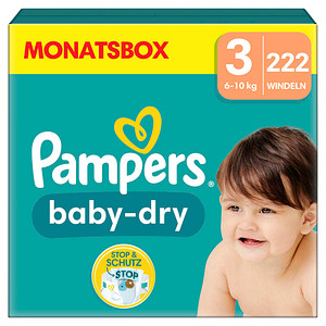 Image Pampers® Windeln baby-dry™ Monatsbox Größe Gr.3 (6-10 kg) für Babys und Kleinkinder (4-18 Monate), 222 St.