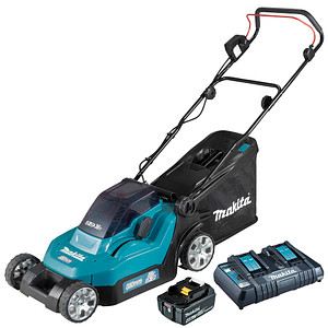 Image makita DLM382PM2 Akku-Rasenmäher 2x 18,0 V für bis zu 560 m², mit 2 Akkus