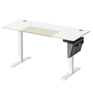 Image SONGMICS elektrisch höhenverstellbarer Schreibtisch weiß rechteckig, C-Fuß-Gestell weiß 140,0 x 60,0 cm