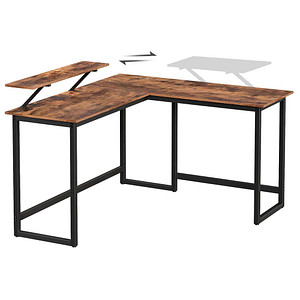 Image VASAGLE Schreibtisch braun L-Form, O-Fuß-Gestell schwarz 130,0 / 140,0 x 50,0 cm