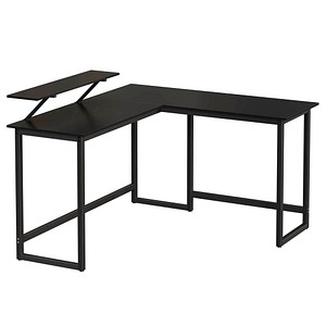 Image VASAGLE Schreibtisch schwarz L-Form, O-Fuß-Gestell schwarz 130,0 / 140,0 x 50,0 cm