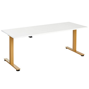 Image HAMMERBACHER XMST19 elektrisch höhenverstellbarer Schreibtisch weiß rechteckig, T-Fuß-Gestell gold 180,0 x 80,0 cm