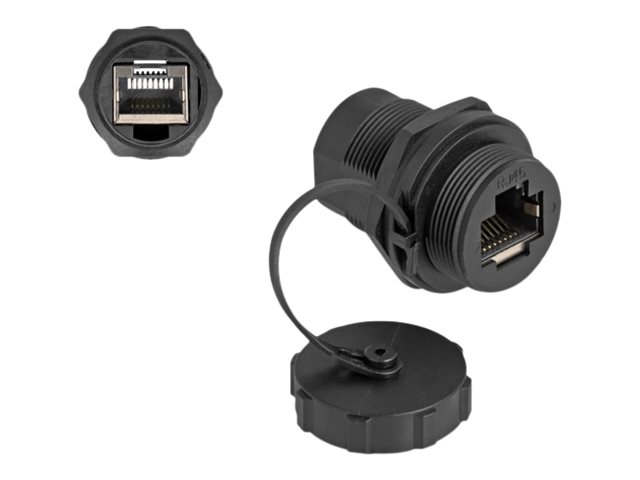 Image DELOCK RJ45 Cat.6A Kupplung mit Verschlusskappe IP67 staub- und wasserdicht