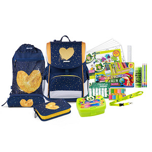 Image JOLLY Schulranzen-Set ERGONOMIC FLEXI Kunstfaser blau/gold