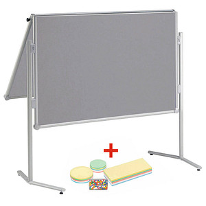 Image AKTION: MAUL Moderationswand professionell, klappbar 120,0 x 150,0 cm grau + GRATIS Moderations-Starter-Set, bestehend aus je 120 Moderationskarten Ø 9,5 cm, Ø 13,5 cm, 9,5 x 20,0 cm, 200 Signal-Nadeln