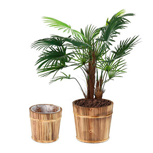 Image relaxdays Pflanzkübel Holz braun rund 24,0/19,0 x 21,0/18,0 cm