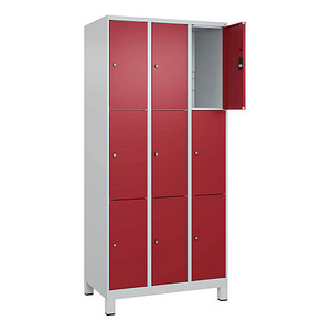 Image CP Schließfachschrank Classic Plus lichtgrau, rubinrot 080010-303 S10001, 9 Schließfächer 90,0 x 50,0 x 195,0 cm