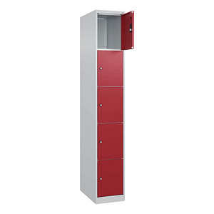 Image CP Schließfachschrank Classic Plus lichtgrau, rubinrot 080000-105 S10001, 5 Schließfächer 30,0 x 50,0 x 185,0 cm