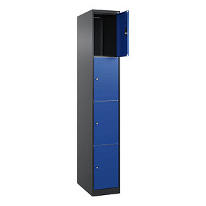 Image CP Schließfachschrank Classic Plus enzianblau, schwarzgrau 080000-104 S10022, 4 Schließfächer 30,0 x 50,0 x 185,0 cm