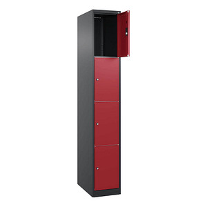Image CP Schließfachschrank Classic Plus rubinrot, schwarzgrau 080000-104 S10021, 4 Schließfächer 30,0 x 50,0 x 185,0 cm