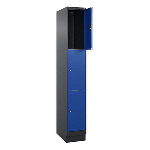 Image CP Schließfachschrank Classic PLUS enzianblau, schwarzgrau 080020-103 S10024, 3 Schließfächer 30,0 x 50,0 x 195,0 cm