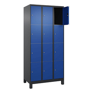 Image CP Schließfachschrank Classic Plus enzianblau, schwarzgrau 080010-304 S10038, 12 Schließfächer 90,0 x 50,0 x 195,0 cm