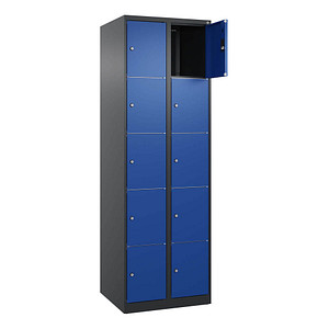Image CP Schließfachschrank Classic Plus enzianblau, schwarzgrau 080000-205 S10031, 10 Schließfächer 60,0 x 50,0 x 185,0 cm
