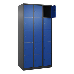 Image CP Schließfachschrank Classic Plus enzianblau, schwarzgrau 080000-305 S10028, 15 Schließfächer 90,0 x 50,0 x 185,0 cm