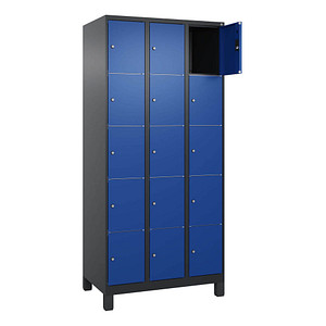 Image CP Schließfachschrank Classic Plus enzianblau, schwarzgrau 080010-305 S10039, 15 Schließfächer 90,0 x 50,0 x 195,0 cm