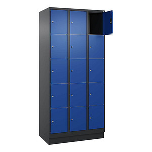 Image CP Schließfachschrank Classic PLUS enzianblau, schwarzgrau 080020-305 S10037, 15 Schließfächer 90,0 x 50,0 x 195,0 cm