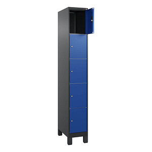 Image CP Schließfachschrank Classic Plus enzianblau, schwarzgrau 080010-105 S10029, 5 Schließfächer 30,0 x 50,0 x 195,0 cm