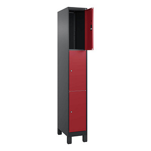 Image CP Schließfachschrank Classic Plus rubinrot, schwarzgrau 080010-103 S10026, 3 Schließfächer 30,0 x 50,0 x 195,0 cm