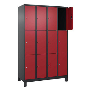 Image CP Schließfachschrank Classic Plus rubinrot, schwarzgrau 080010-403 S10033, 12 Schließfächer 120,0 x 50,0 x 195,0 cm